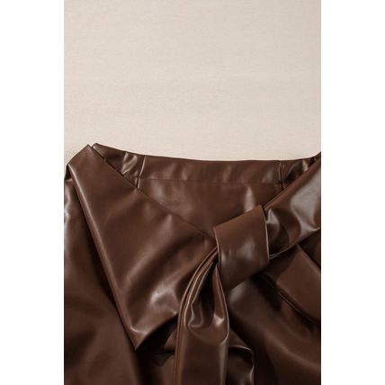 Coffee Bowknot Faux Leather Mini Skirt