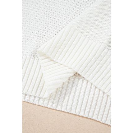 White Eyelet Knit Tied Back Short Sleeve Sweater