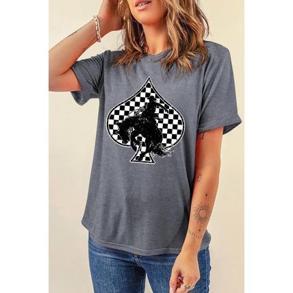 Gray Redeo Check Spades Western Graphic T Shirt