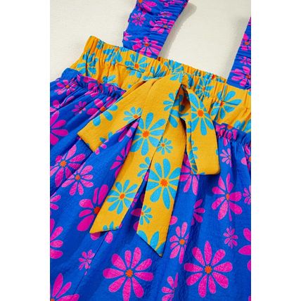 Blue Floral Colorblock Flutter Straps Flowy Tank Top