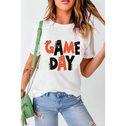 White GAME DAY Funny Letter Printed Casual Tee