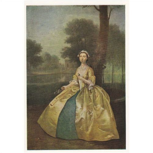 Colour Postcard - A Seated Girl in a Golden Dress by Arthur Devis