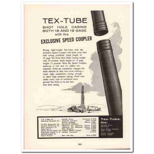 tex-tube inc 1958 casing speed coupler drilling pipe oil vintage ad