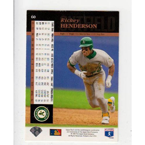 1994 Upper Deck baseball Rickey Henderson card #60 NM- Athletics