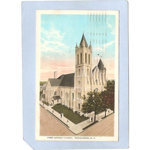 New York Binghamton First Baptist Church Street Scene Intersection w/Troll~552