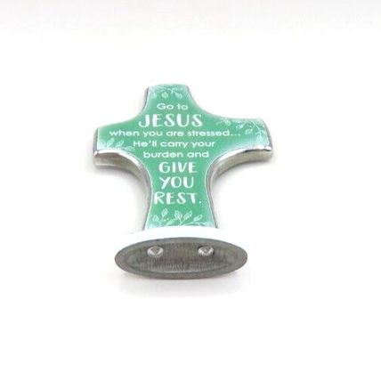 Go To Jesus When Your Stressed Cross Metal Freestanding White 8 CM Christ Love