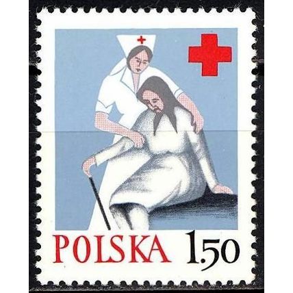 Poland. 1977. Michel # 2483. Polish Red Cross. Nurse Helping Old Woman
