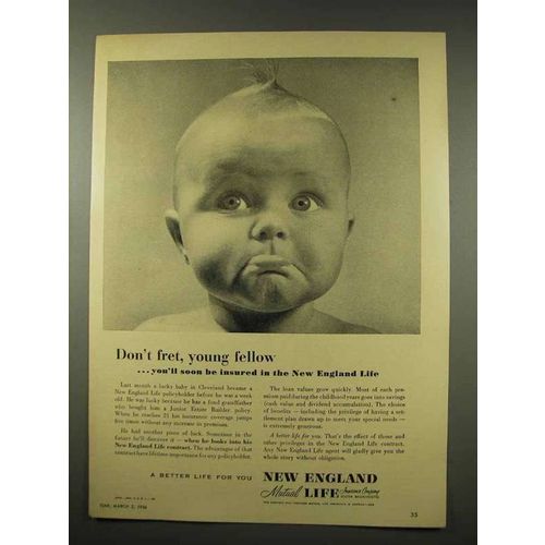 1956 New England Mutual Life Insurance Ad - Don't Fret