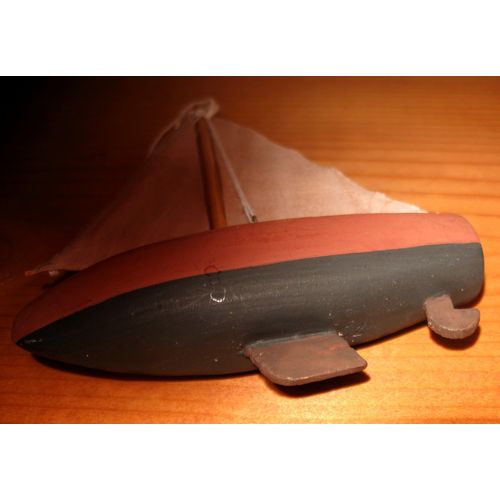 Painted Wood & Fabric Christmas Ornament: SAIL BOAT
