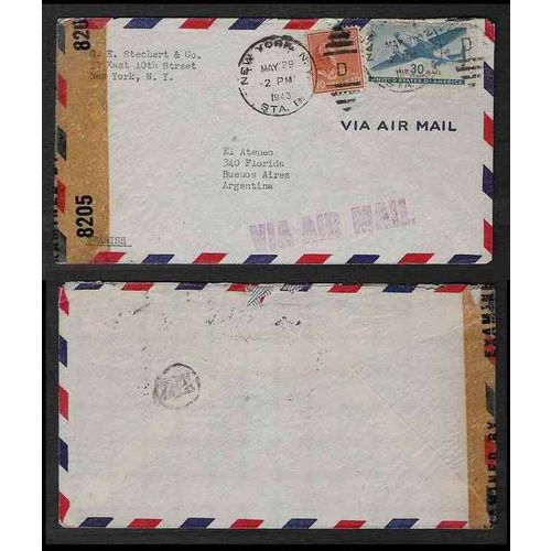 USA 1943 Air Mail CENSORED Prexy combo to Argentina