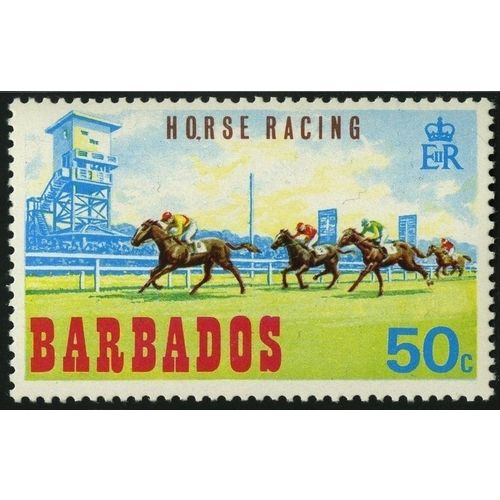 Barbados 1969 Horse Racing 50c Unmounted Mint MNH SG384 Sc315 stamp Winning Post