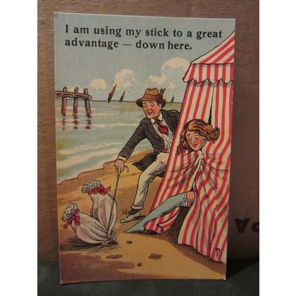 USING MY STICK. unused vintage postcard by Heritage Mint Ltd. comic humour