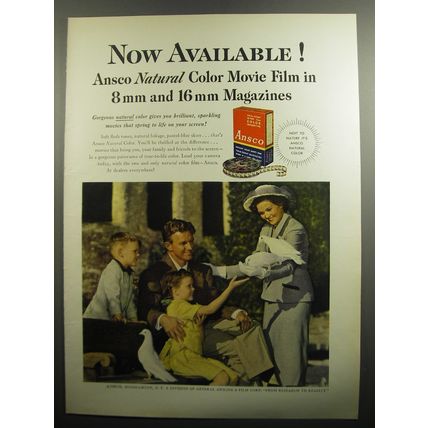 1951 Ansco Movie Film Ad - Now available! Ansco natural color movie film in 8mm