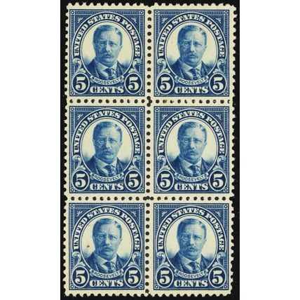 557, Mint NH F-VF 5¢ - Block of Six Stamps CV $210. ** Stuart Katz