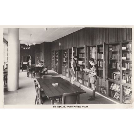Boy Scouts Library at Baden Powell House London Old Real Photo Postcard