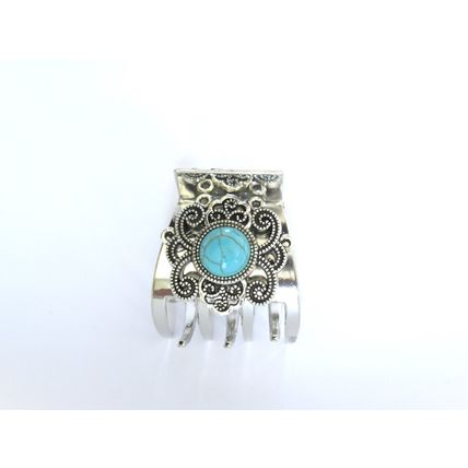Small medium turquoise blue stone metal western style hair claw clip