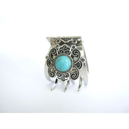 Small medium turquoise blue stone metal western style hair claw clip