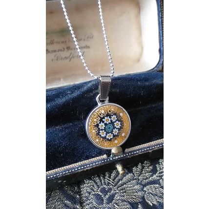 Vintage 1990-s Murano Glass Millefiori Silver Pendant on 18 inch Chain