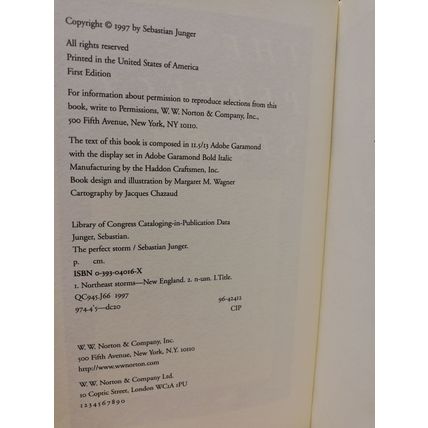 The Perfect Storm - Sebastian Junger - First U.S/Can Print - First Print - 1997