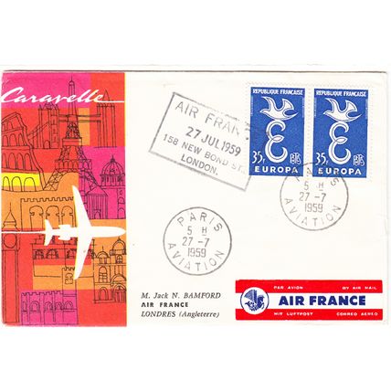 AIR MAIL etiquette on 1st Flight cover - Air France - 1959 - Paris to London