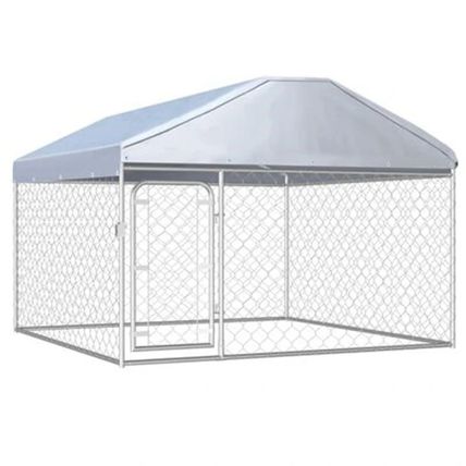 vidaXL Outdoor Dog Kennel – Heavy Duty Puppy Cage with Roof Cover | Galvanized
