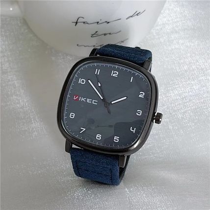 Gents Waterproof Blue Metallic Square Blue Grained Leather Strap Watch