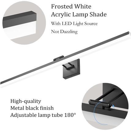 Ralbay 40" Modern LED Matte Black Bathroom Vanity Light 24W Adjustable Black Van