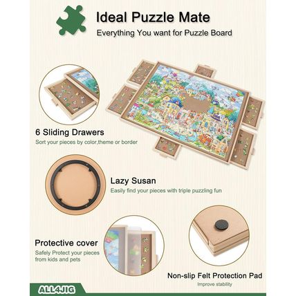 ALL4JIG 1500 Pieces Rotating Puzzle Board with 6 Drawers and Cover,25"X34"Portab