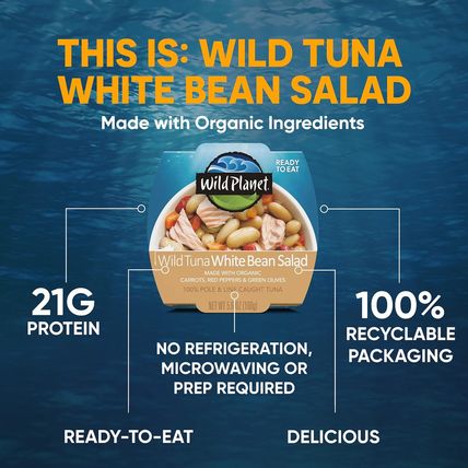 Wild Planet Ready-To-Eat Wild Tuna White Bean Salad with Organic Chickpeas, Carr