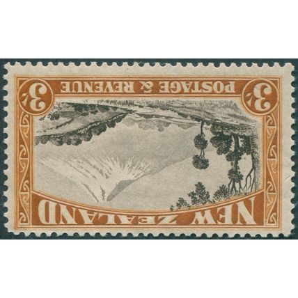 New Zealand 1936 3s chocolate & yellow-brown Wmk inverted SG590aw unused