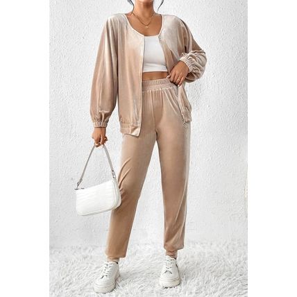 Parchment Velvet Zipped Top and Joggers Two Piece Set