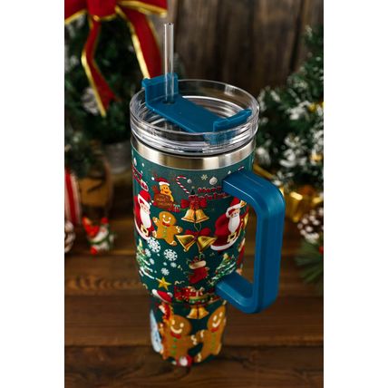 Sail Blue Christmas Pattern Print Handled Stainless Steel Tumblers