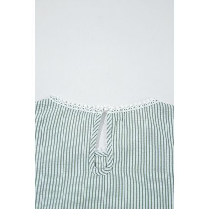 Green Stripe Lace Patchwork Crew Neck Tank Top