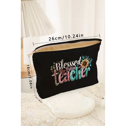 Black Blessed Teacher Flower Pencil Print Corduroy Storage Bag