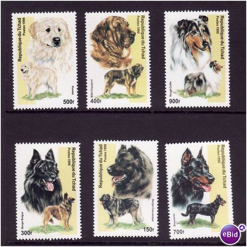 TCHAD 1999 DOGS SET 6 VALS U/M MINT
