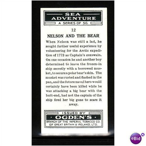Ogden's Cards 1939 Sea Adventure No 12 Nelson and the Bear Fine Mint