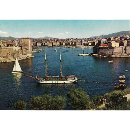 Postcard Sailing Ship Marseille Entrance to Port France Pharo Gardens
