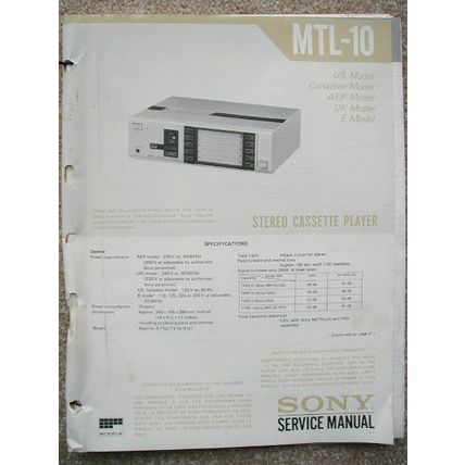 Sony MTL-10 Original service manual