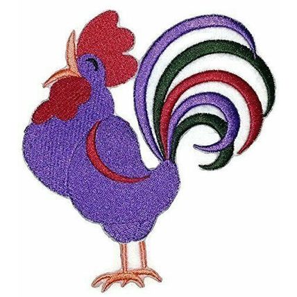 Retro Rooster Embroidered Iron on/Sew patch [5.25" X 4.89"]