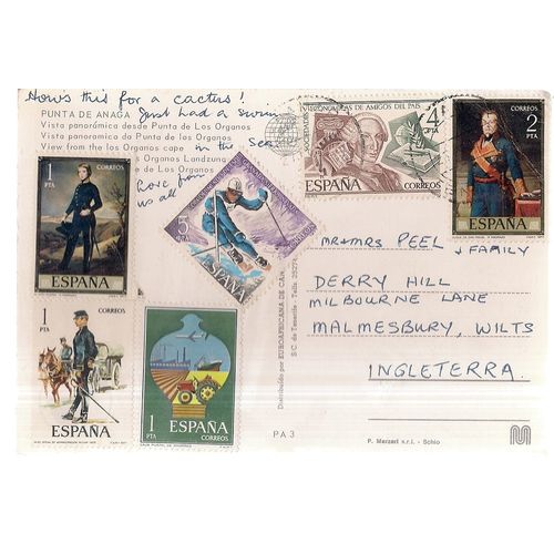 PUNTA DE ANAGA, SPAIN. cacti.. used postcard with 6 stamps #