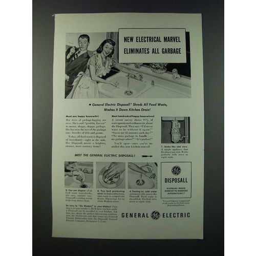 1949 General Electric Disposall Ad - Marvel Eliminates All Garbage