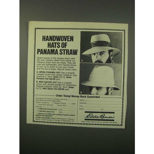 1979 Eddie Bauer Brisa Panama Hat, Mini Safari Hat Ad