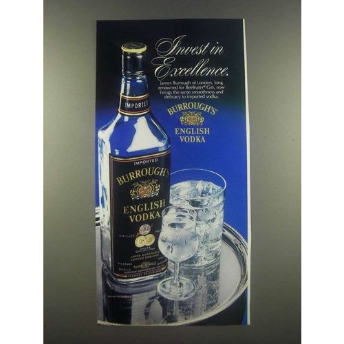 1985 Burrough's English Vodka Ad - Invest in Excellence