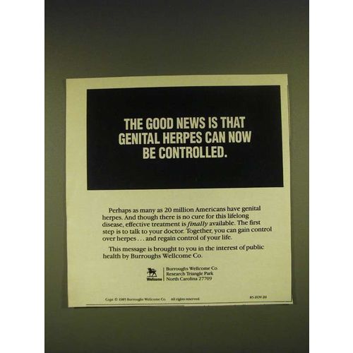 1985 Burroughs Wellcome Ad - genital herpes can now be controlled