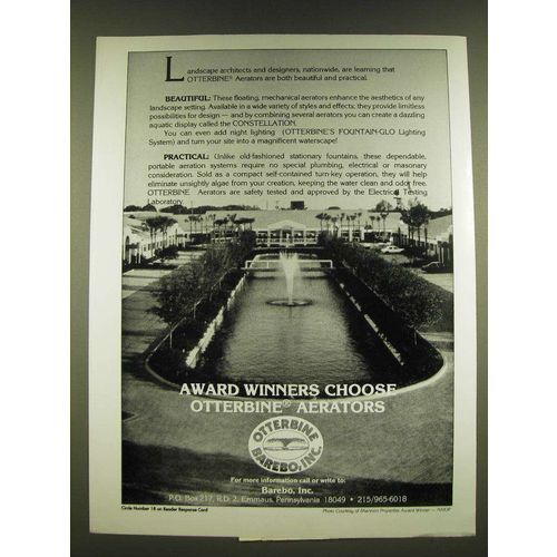 1990 Barebo Otterbine Aerators Ad - Award winners choose Otterbine Aerators