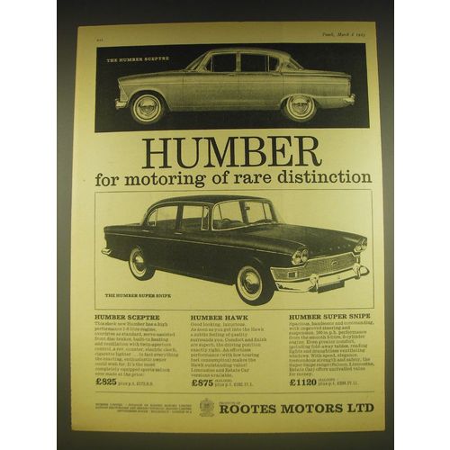 1963 Rootes Humber Sceptre and Super Snipe Cars Ad - Rare Distinction