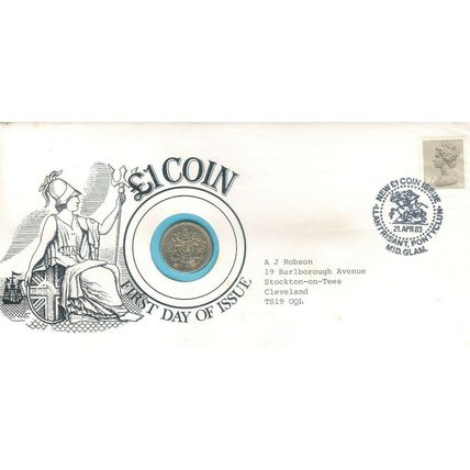 1983 First day cover including a genuine £1 coin in a clear blister