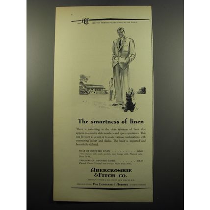 1950 Abercrombie & Fitch Coat and Trousers Ad - The smartness of linen