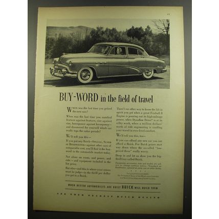 1952 Buick Cars Ad - Buy-word in the field of travel