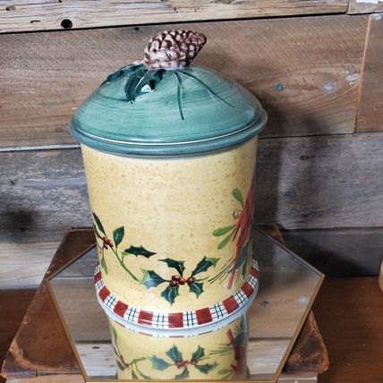 Lenox Seasons Greetings Cookie Jar - Tartan Plaid & Birds